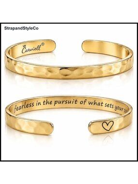 Engraved Stainless Steel Cuff Bracelet Inspirational Gift for Women